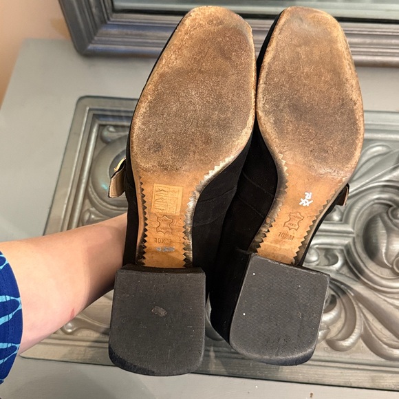 Tory Burch 10.5 Tess Suede Block Heel Black Leather Loafers Pumps - Picture 9 of 11